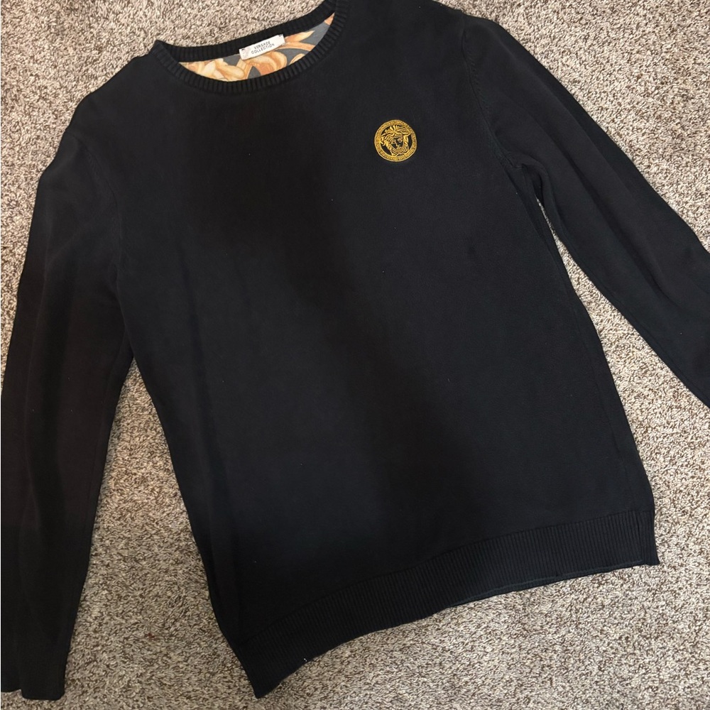 Versace Collection Black Sweater with Gold Logo